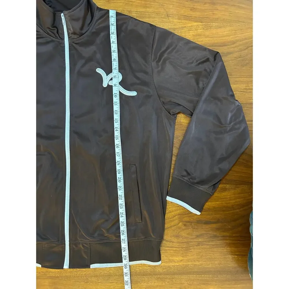 Brown Satin Rocawear Full‎ Zip Sweater Jacket | Y2K Streetwear - (Men's XL)